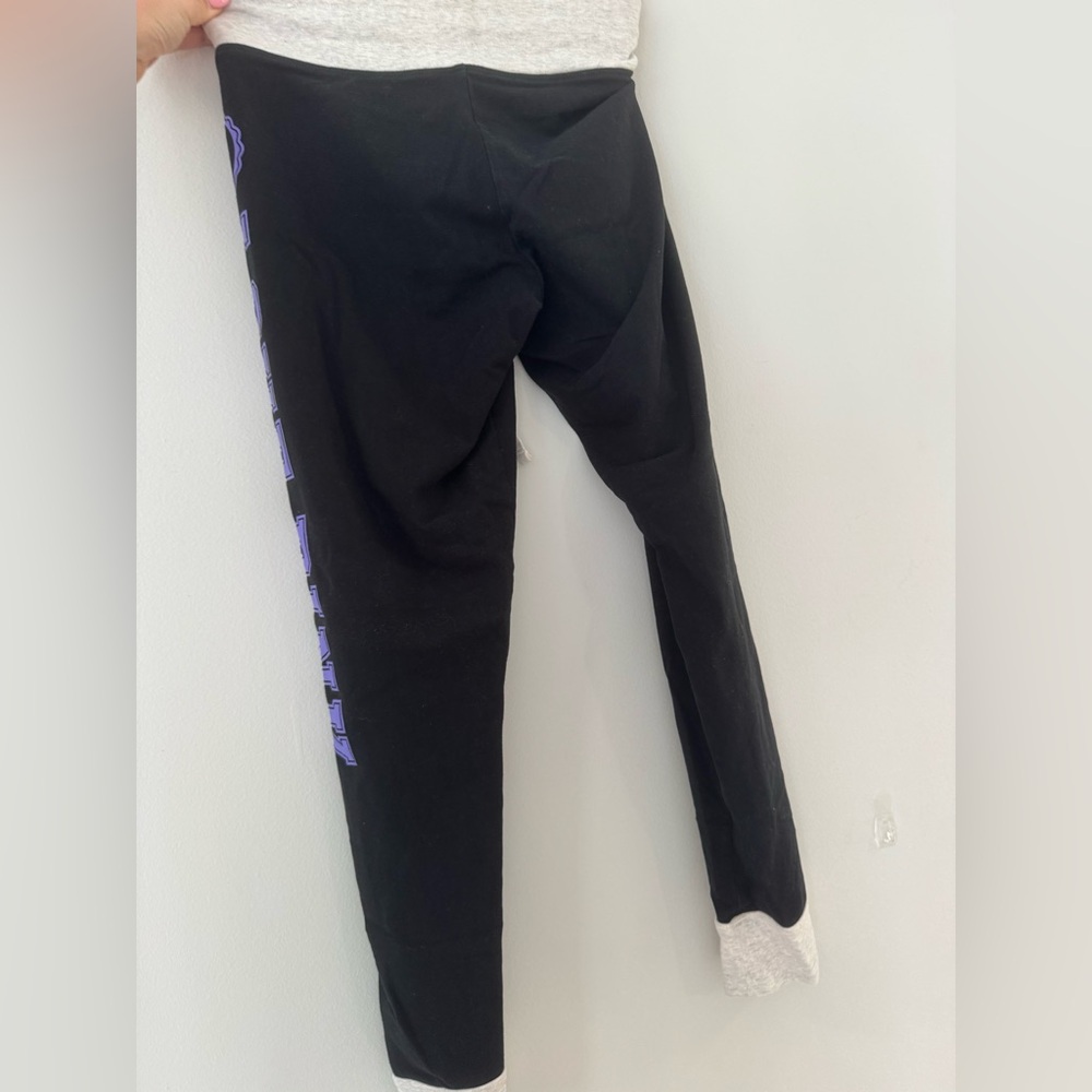 Victoria's Secret Black Jogger Bottoms with Gray Waistband and Purple Logo - Picture 3 of 4